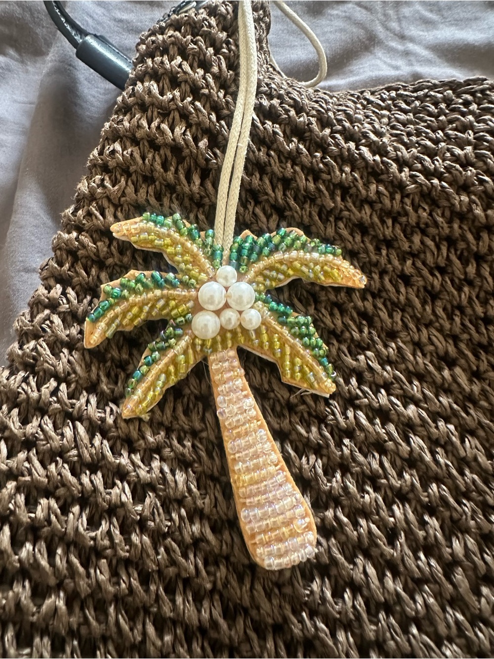 Beaded palm tree bag charm